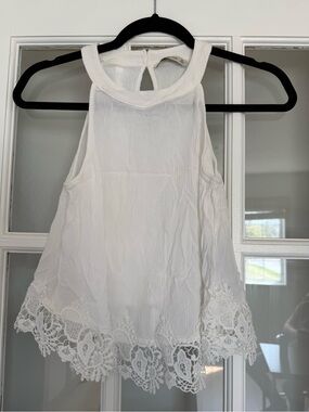 Abercrombie & Fitch White Lace-Hem Halter Camisole